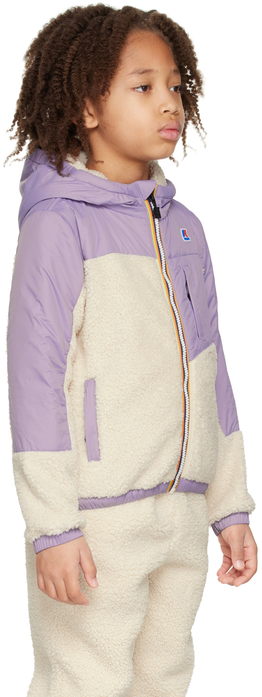 K-way Kids Purple & Off-white 3.0 Neige Orsetto Jacket In A00 Ecru-violet Lave