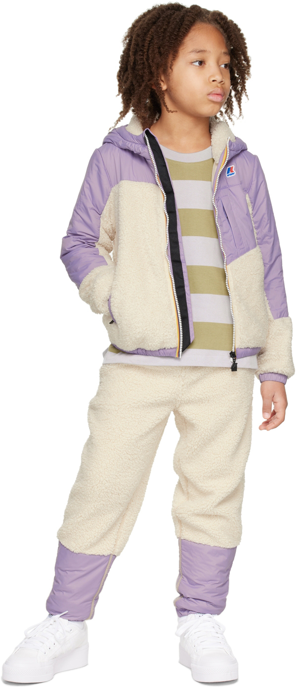 K-way Kids Purple & Off-white Paneled Lounge Pants In A00 Ecru-violet Lave