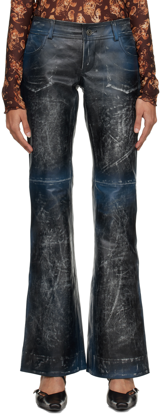 Knwls Blue Amr Leather Pants In Blue Wash