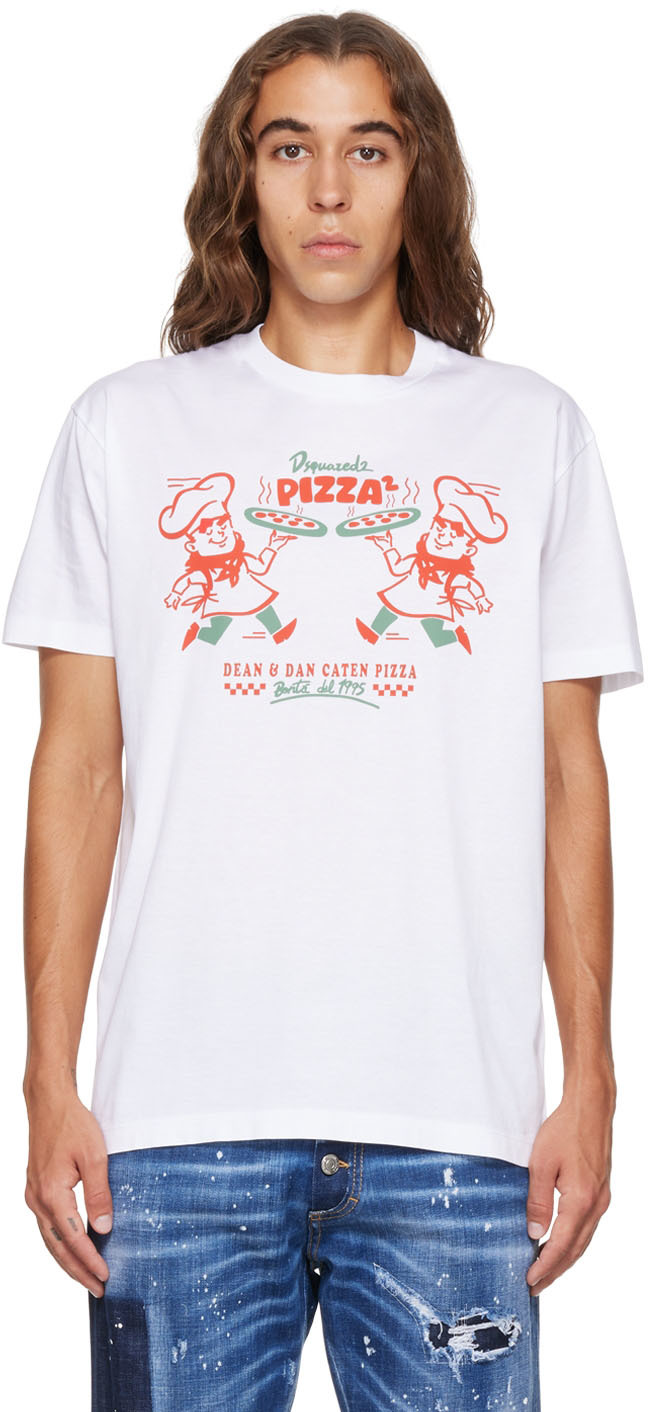 Dsquared2 White Pizza Twins Cool T-Shirt