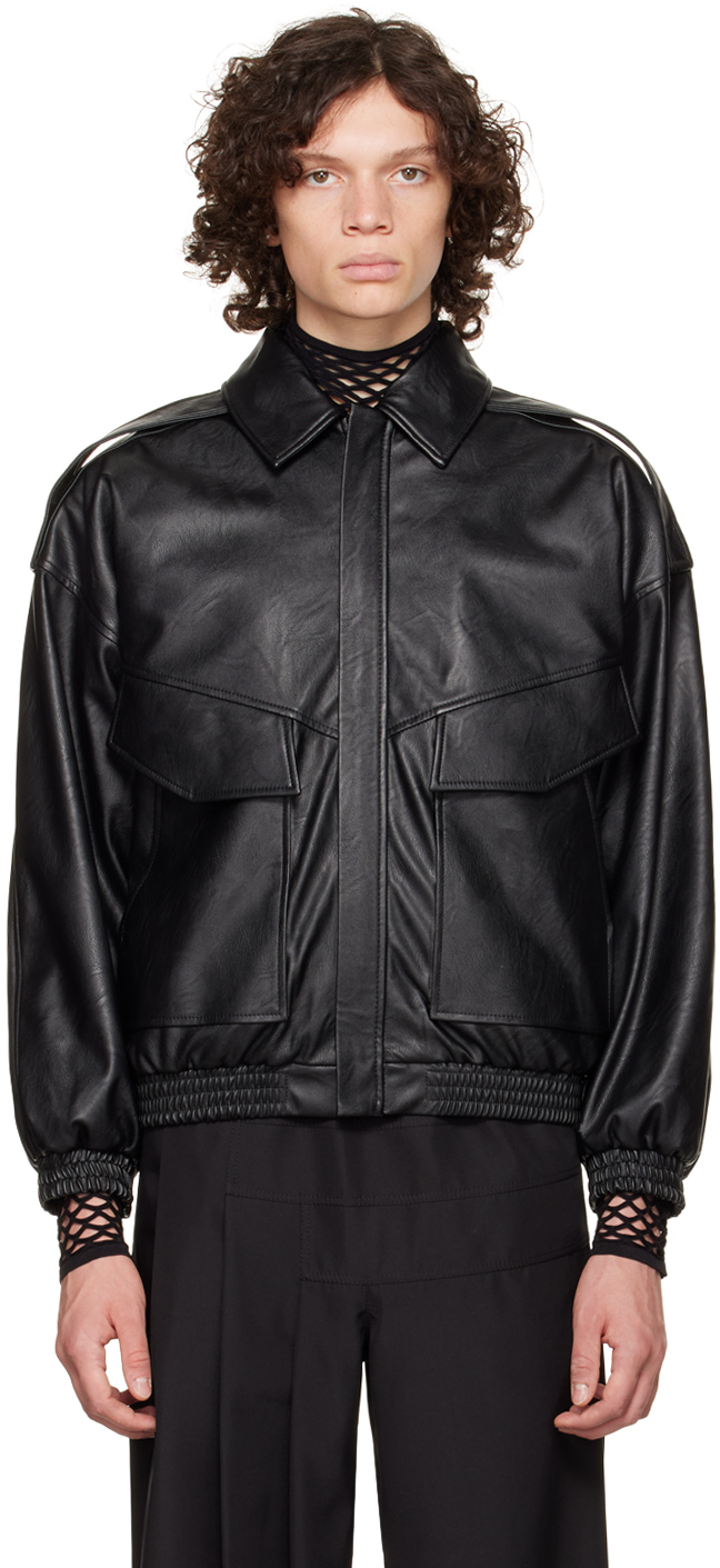 SSENSE Men Clothing Jackets Leather Jackets Black Zip Leather Jacket 