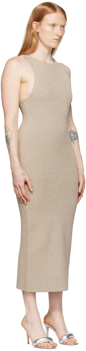 Helmut Lang Tan Ribbon Midi Dress In Tan - E0l