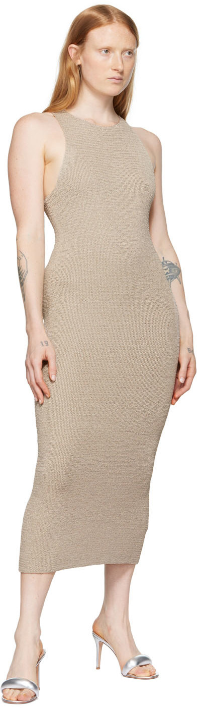 Helmut Lang Tan Ribbon Midi Dress In Tan - E0l