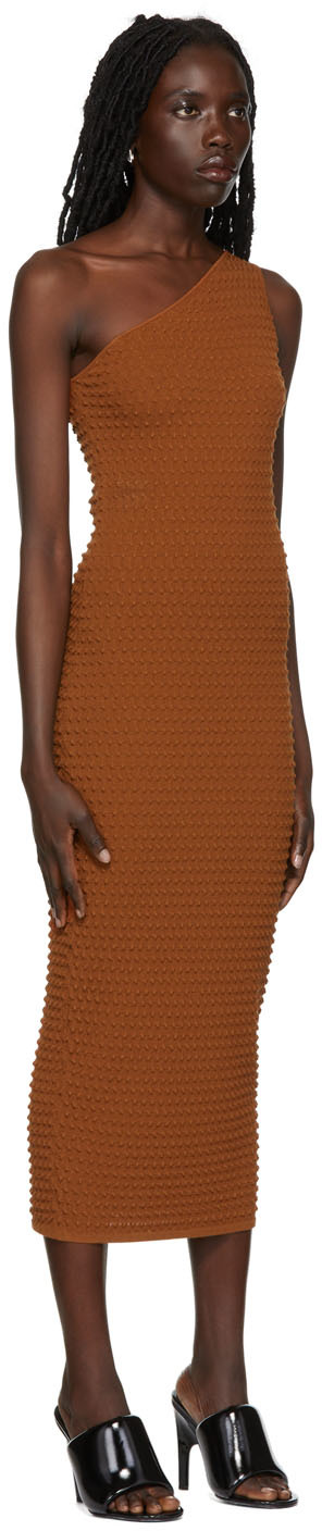 Helmut Lang One-shoulder Textured-knit Midi Dress In Pecan - Dej