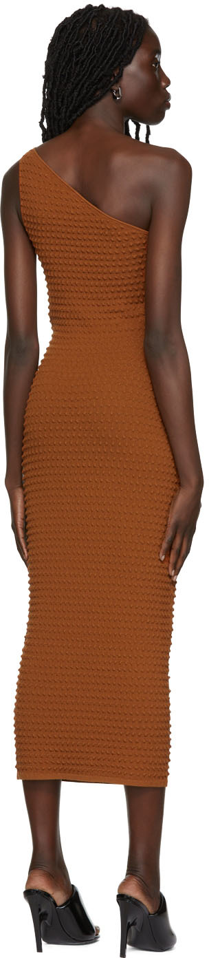 Helmut Lang One-shoulder Textured-knit Midi Dress In Pecan - Dej
