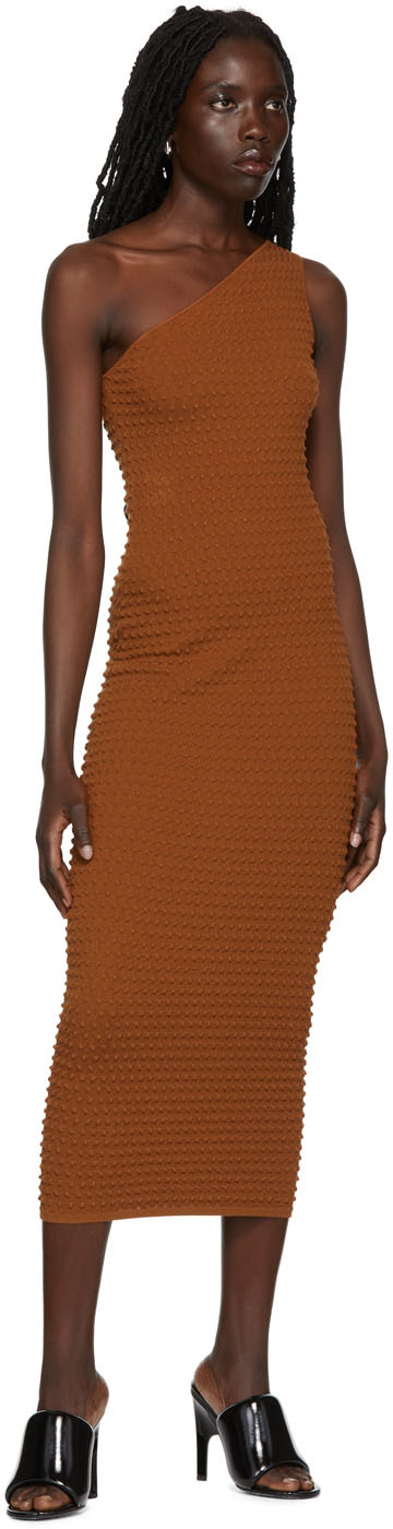 Helmut Lang One-shoulder Textured-knit Midi Dress In Pecan - Dej