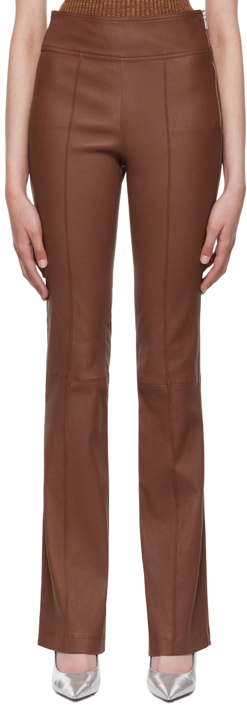Shop Helmut Lang Brown Bootcut Leather Pants In Cinnamon - Ndt
