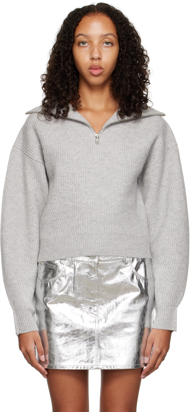 Helmut Lang Gray Cropped Half-Zip Sweater