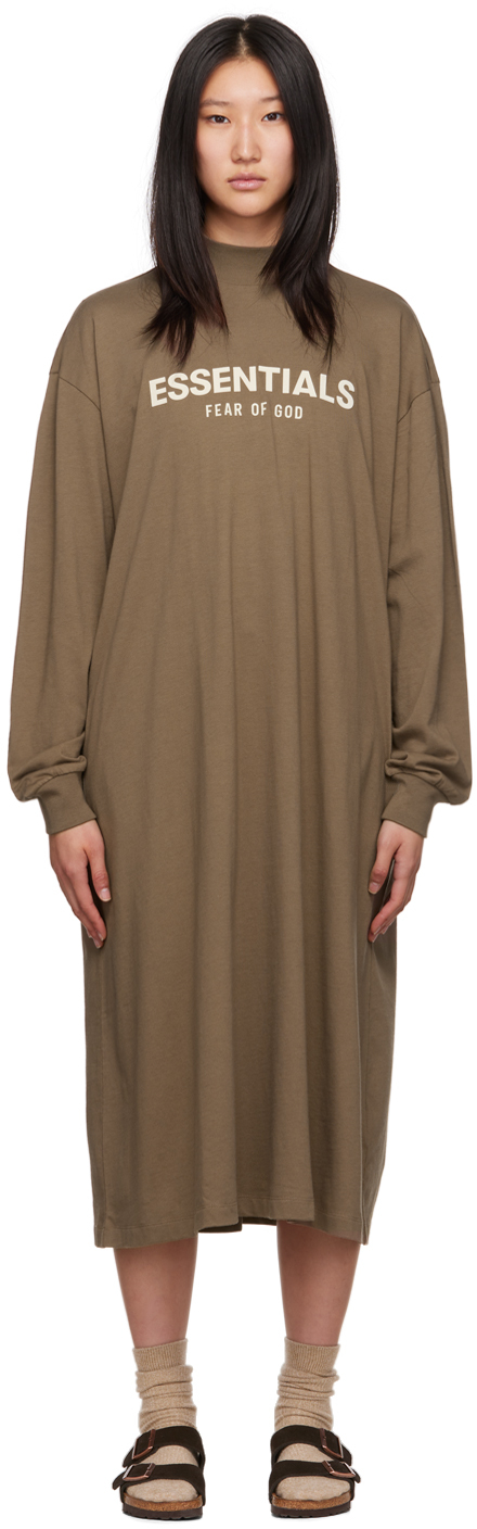 Brown Long Sleeve Midi Dress