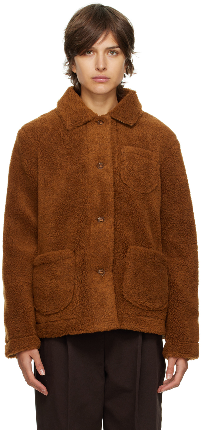 Womens Ymc Outerwear  Beach Cowhide Jacquard Fleece Jacket Camel