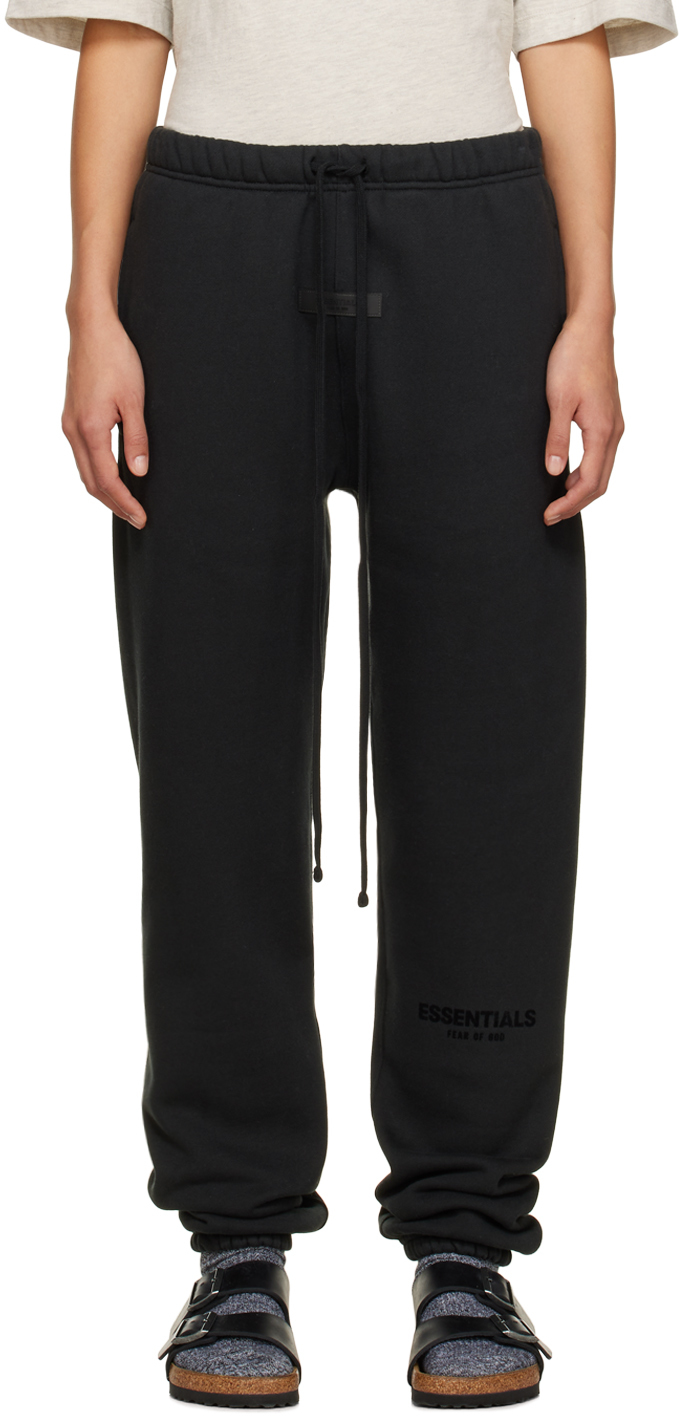 Essentials Black Drawstring Lounge Pants In Stretch Limo