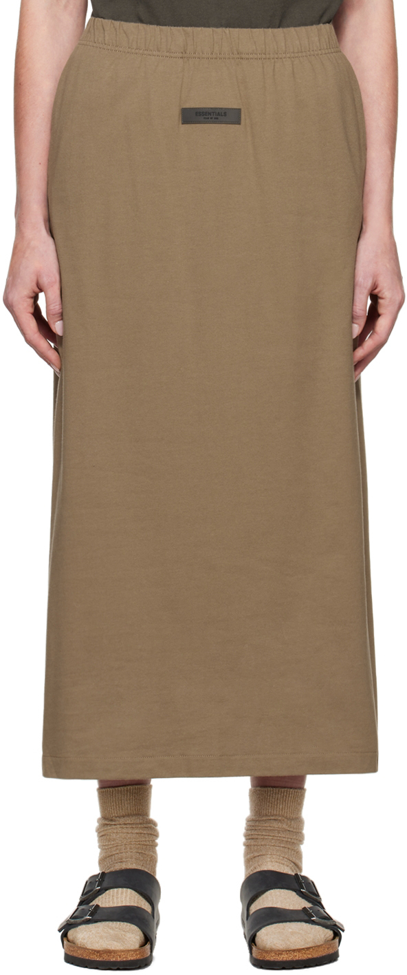 Essentials Brown Cotton Midi Skirt