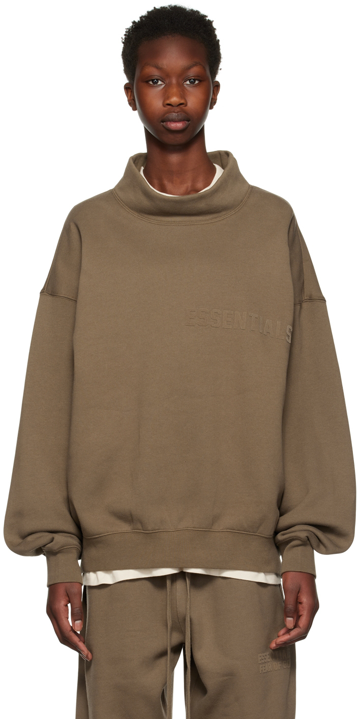 Fear of God ESSENTIALS: Brown Mock Neck Sweatshirt | SSENSE