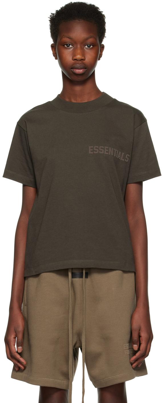 Essentials: Gray Flocked T-Shirt | SSENSE UK