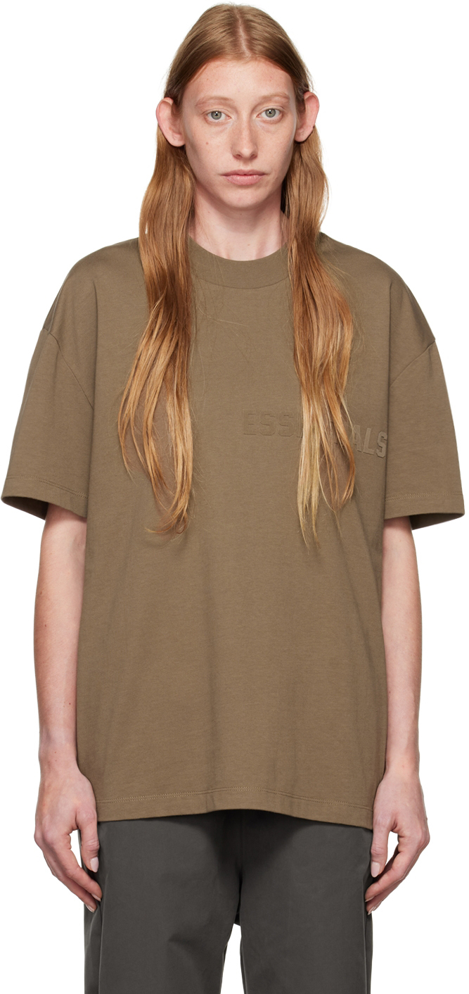 Essentials Brown Flocked T-Shirt