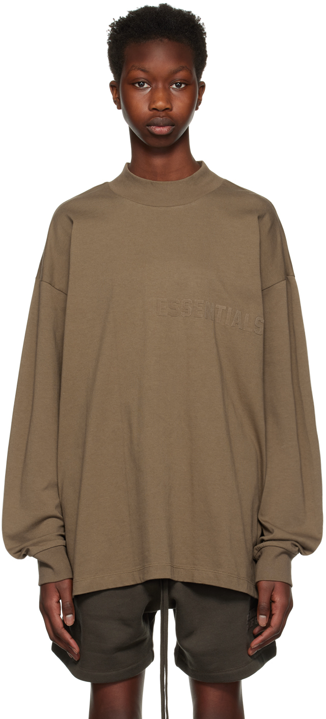 Brown Flocked Long Sleeve T-Shirt by Fear of God ESSENTIALS on Sale