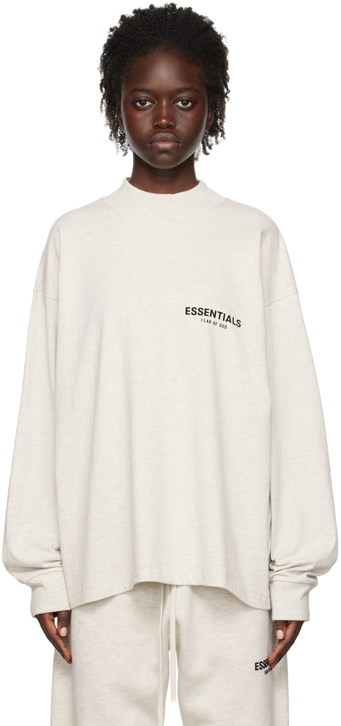 Essentials: Off-White Flocked Long Sleeve T-Shirt | SSENSE Canada