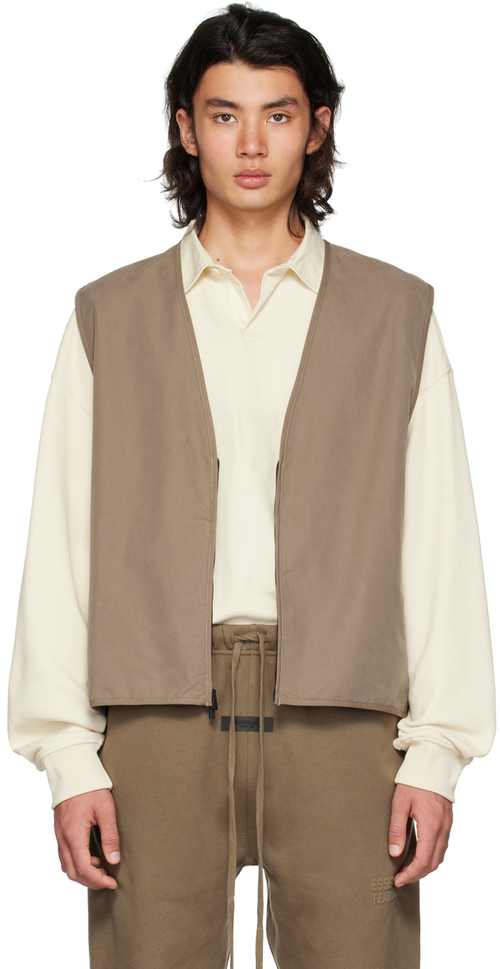 Essentials: Brown Zip Vest | SSENSE