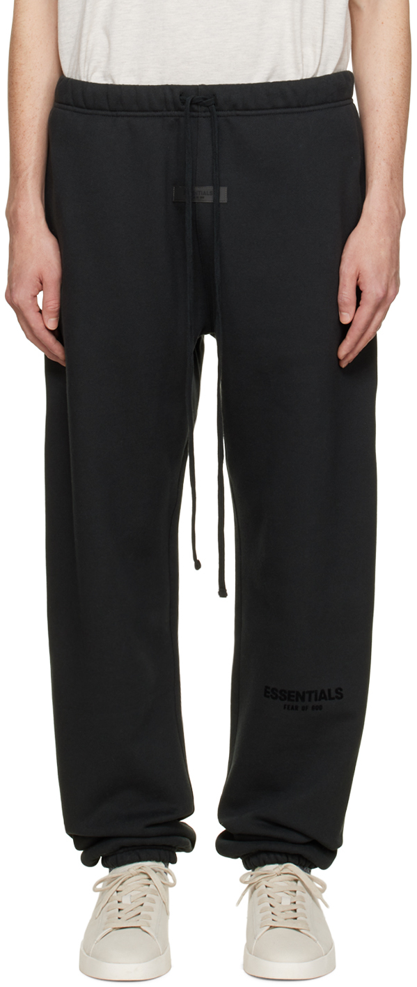 Essentials Black Drawstring Lounge Pants In Stretch Limo