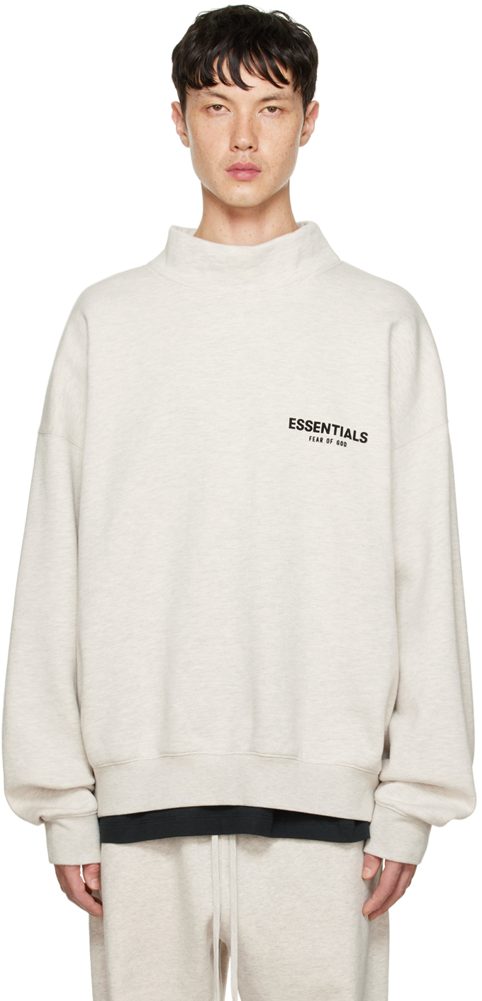 Essentials Off-white Mock Neck Sweatshirt In Light Oatmeal