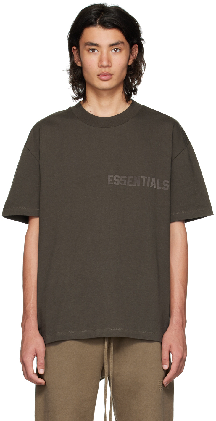 Essentials: Gray Flocked T-Shirt | SSENSE