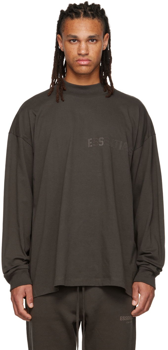 Fear of God ESSENTIALS: Gray Flocked Long Sleeve T-Shirt | SSENSE