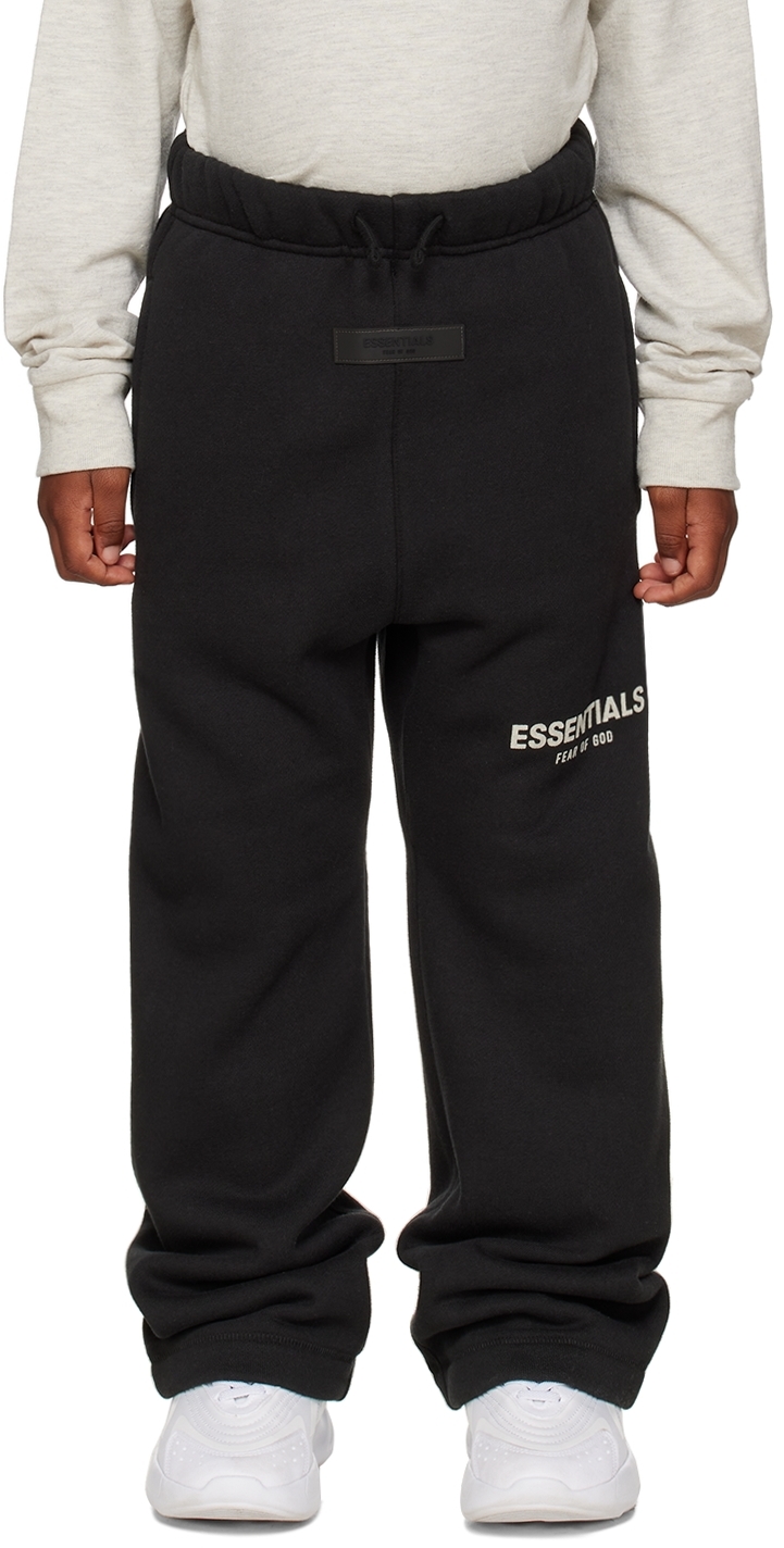 Essentials Kids Black Relaxed Lounge Trousers In Stretch Limo