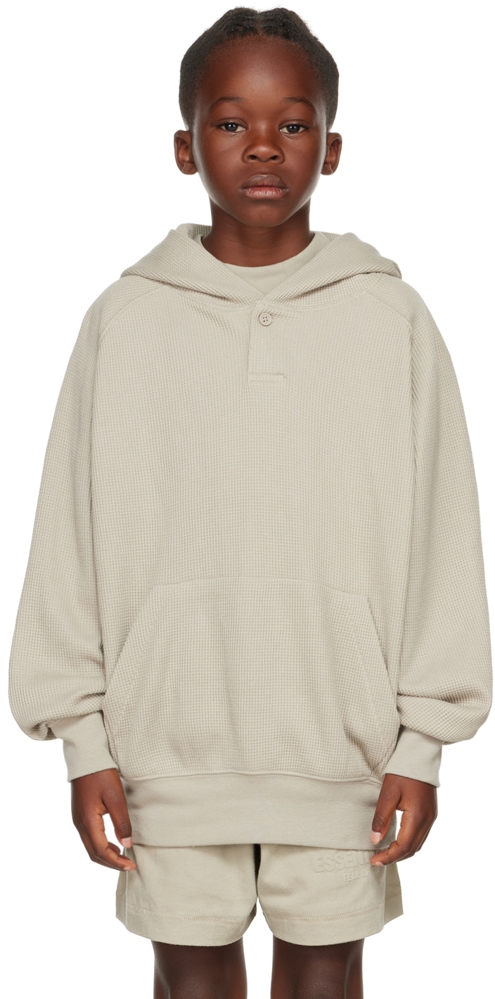 Kids Gray Henley Hoodie by Fear of God ESSENTIALS on Sale