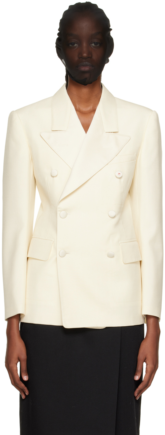 Shop Maison Margiela Off-white Double-breasted Blazer In 101 Off White