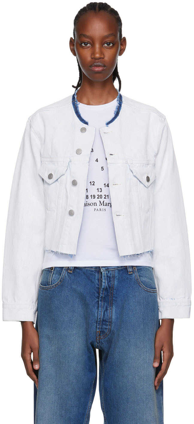 - Save 47% Green Maison Margiela Denim Jacket With Decortique Collar in Dirty Denim Womens Clothing Jackets Jean and denim jackets 