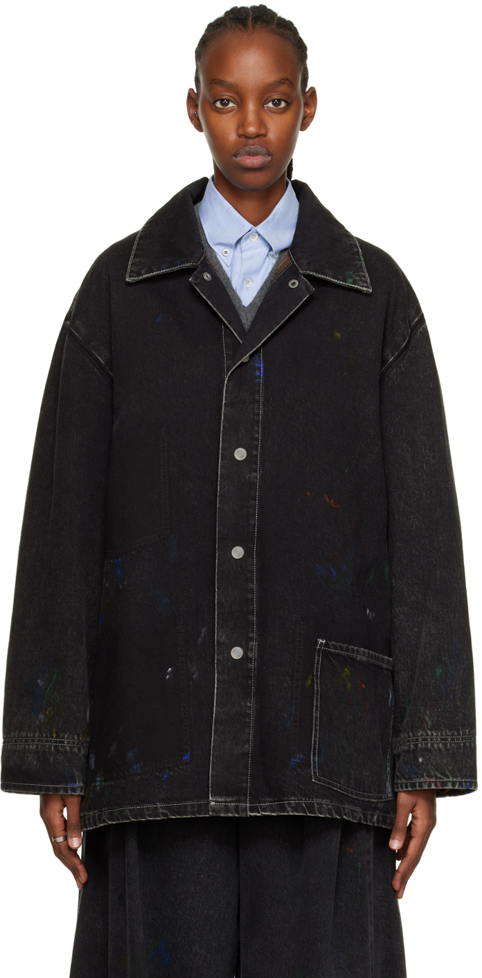 Maison Margiela Black Paint Splatter Denim Jacket In 900 Black | ModeSens