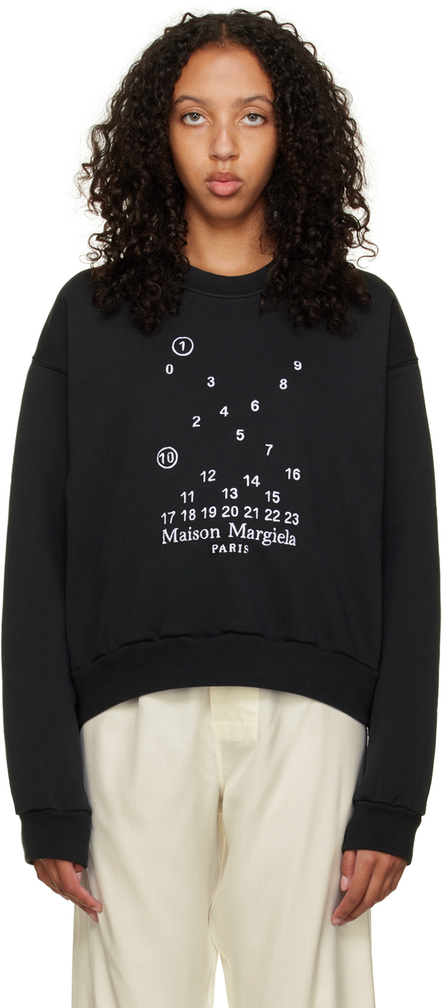 Maison Margiela: Black Embroidered Sweatshirt | SSENSE Canada