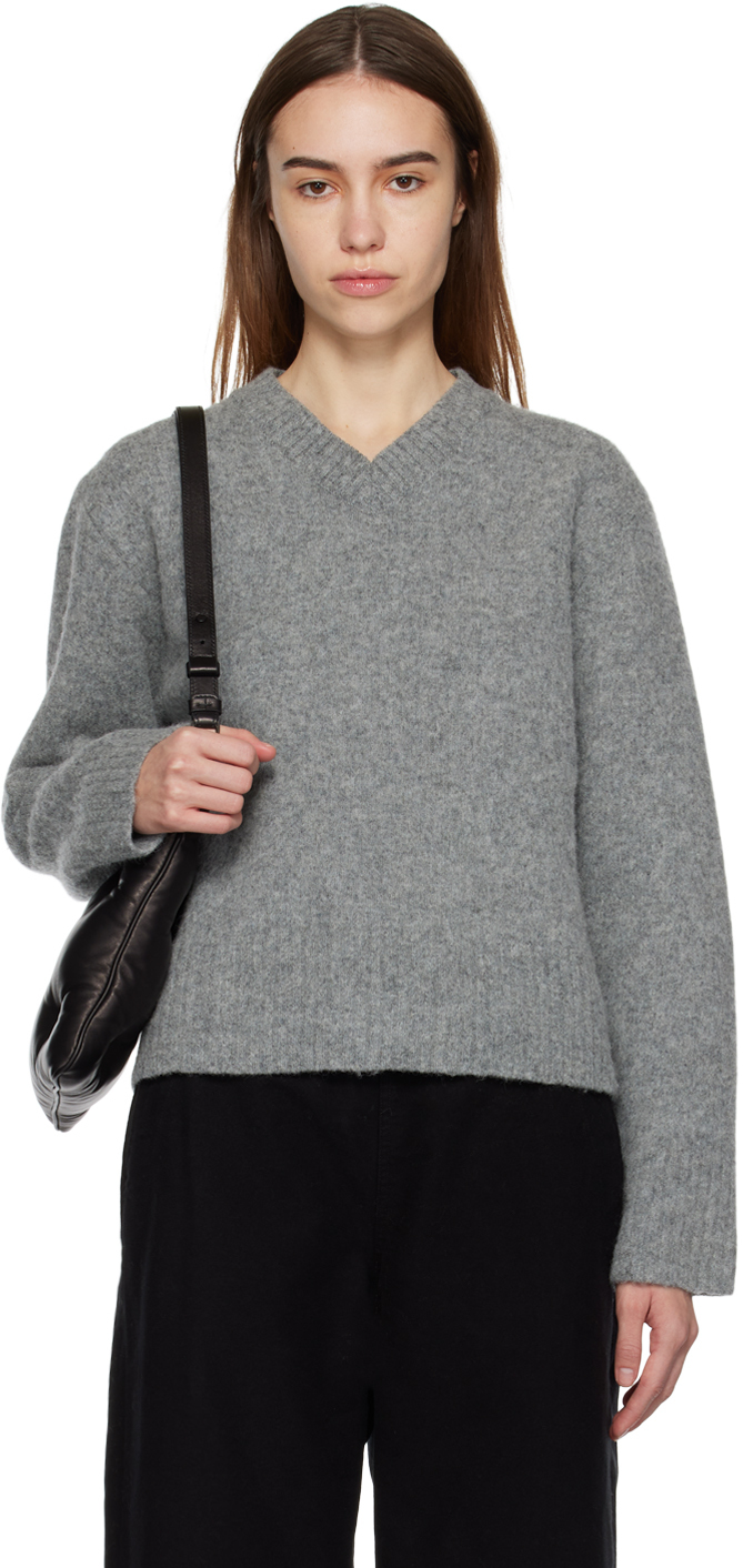 Maison Margiela Gray V-neck Sweater In 853m Grey
