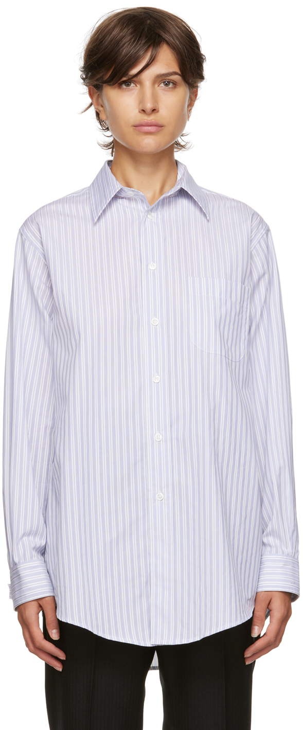 Maison Margiela White & Blue Pinstriped Shirt