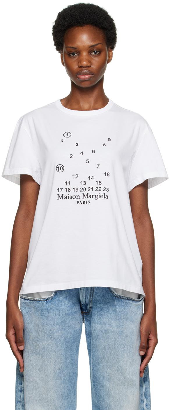 Maison Margiela White Embroidered T-shirt In 100 White