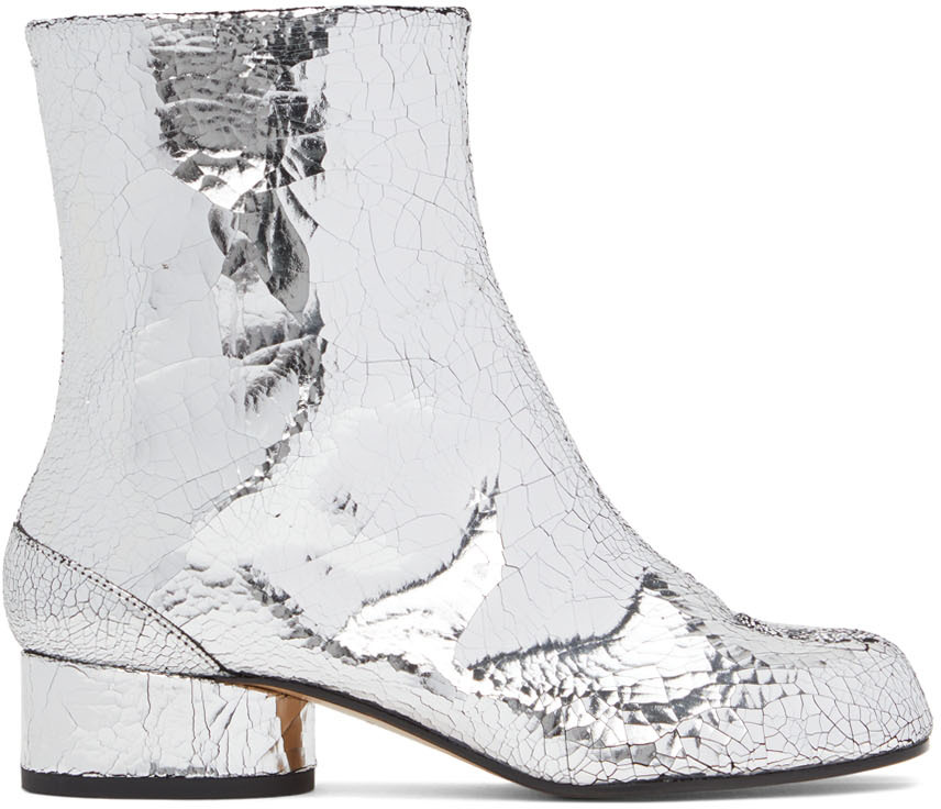 Maison Margiela Silver Calfskin Tabi Boots In Silver_color