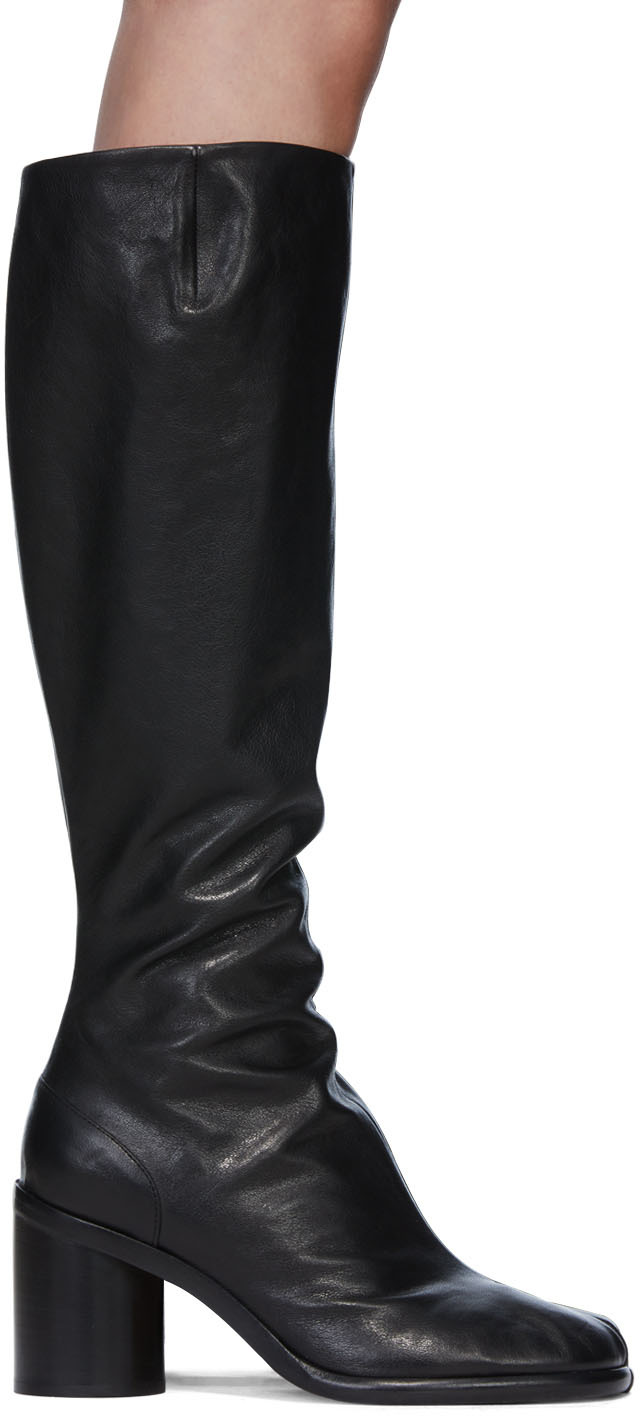 Maison Margiela: Black Leather Tabi Tall Boots | SSENSE Canada