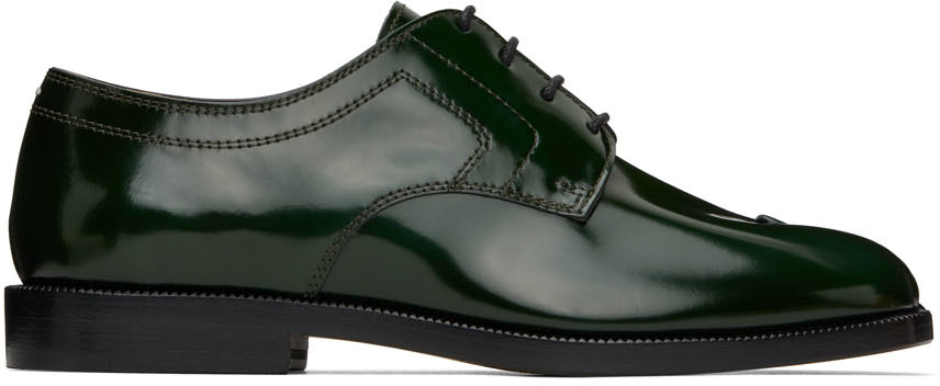 Maison Margiela: Green Leather Tabi Oxfords | SSENSE