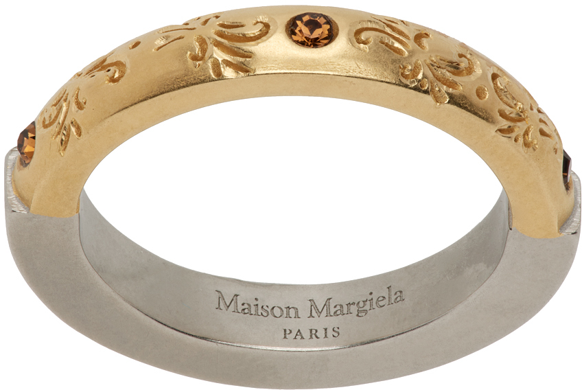Maison Margiela Gold & Silver Engraved Ring In 962 Yellow Gold Plat