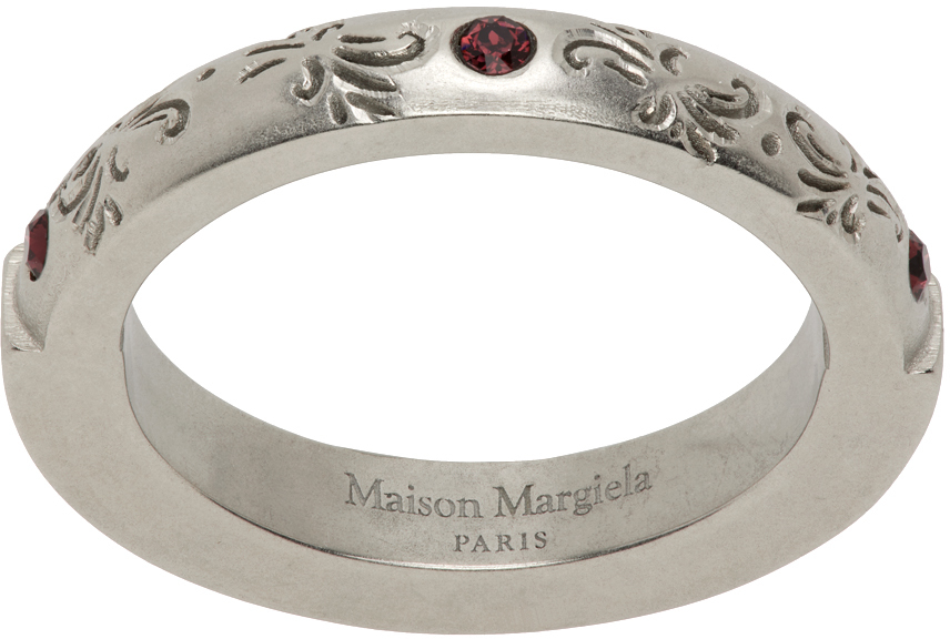 Maison Margiela Silver Engraved Ring In 963 Palladio Buratta