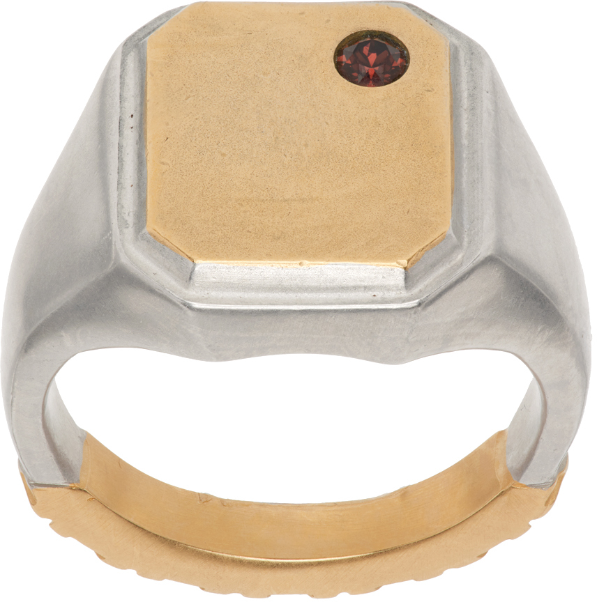 Maison Margiela Silver & Gold Textured Ring In 964 Yellow Gold Plat