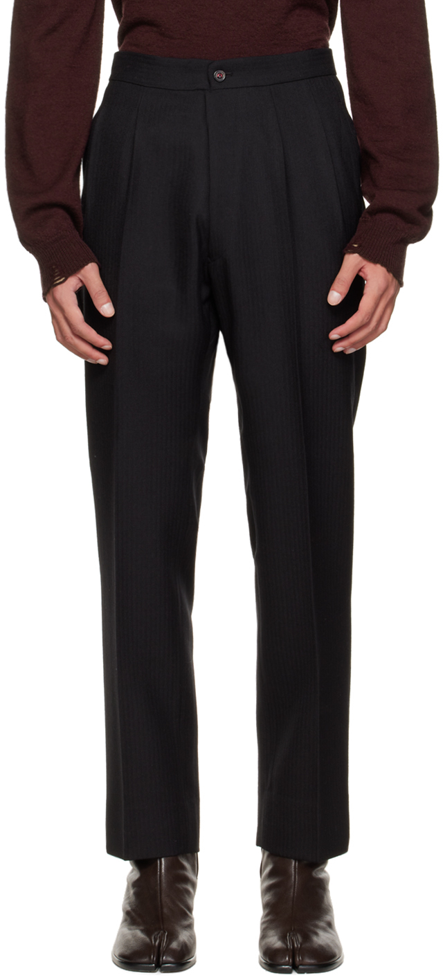 Buy MANGO MAN Men Black Striped Slim Fit Pleated Trousers - Trousers for Men  17973844 | Myntra