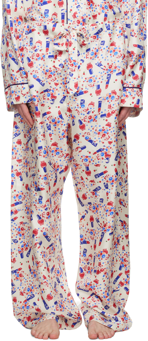 Maison Margiela White & Blue Ditsy Pyjama Trousers