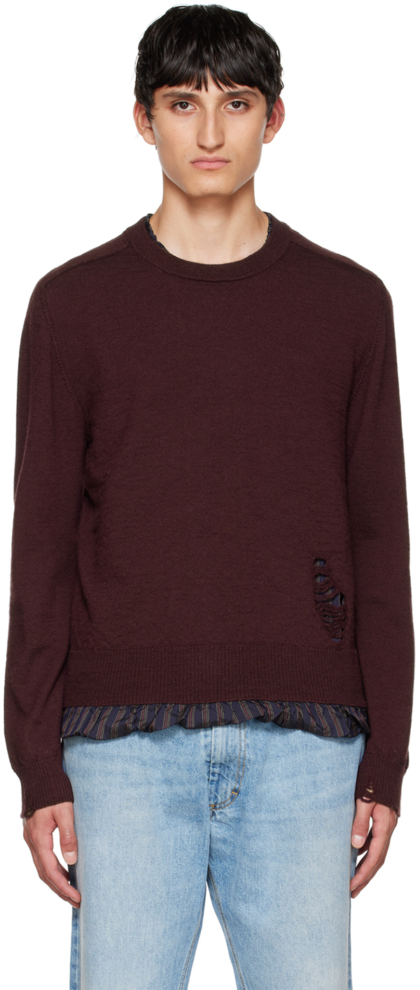 Burgundy Distressed Sweater by Maison Margiela on Sale