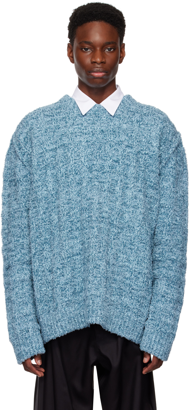 Maison Margiela: Blue Crewneck Sweater | SSENSE Canada