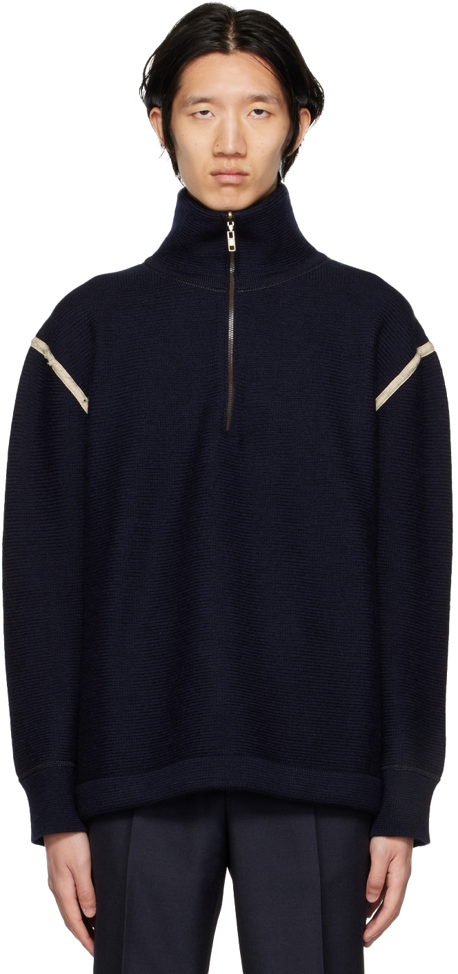 Maison Margiela: Navy Elbow Patch Sweater | SSENSE Canada