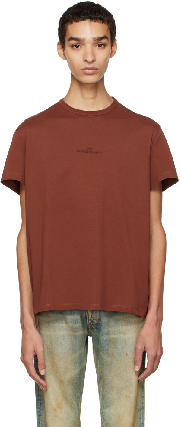 Brown Embroidered T-Shirt by Maison Margiela on Sale