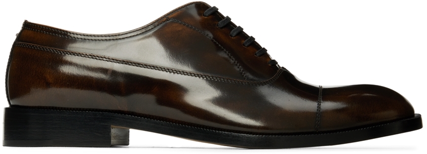 Maison Margiela Burgundy Waxed Oxfords in Black for Men Mens Shoes Lace-ups Oxford shoes 