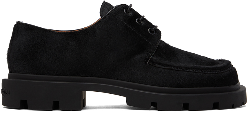Maison Margiela Lugged-sole Calf-hair Derby Shoes In T8013 Black