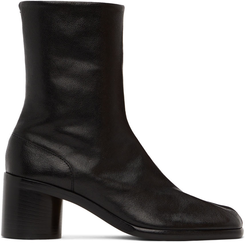 Maison Margiela: Black Leather Tabi Boots | SSENSE Canada